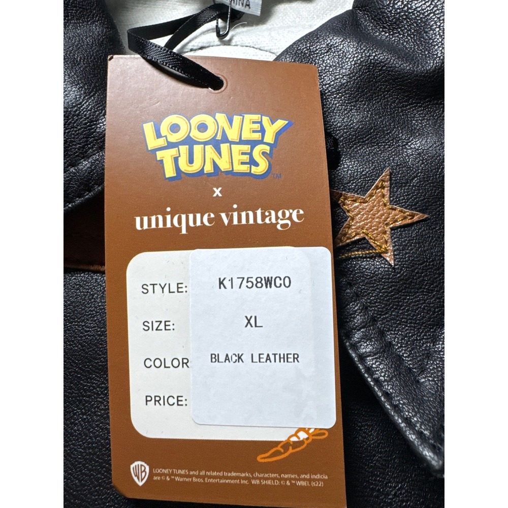 Unique Vintage Looney Tunes Bugs Bunny Back Off Leather Jacket XL - Picture 4 of 13